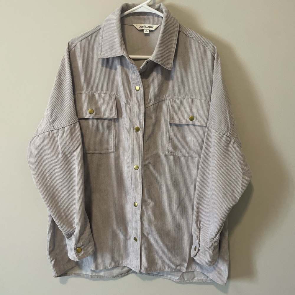 Gray Corduroy Button-Up Shirt
